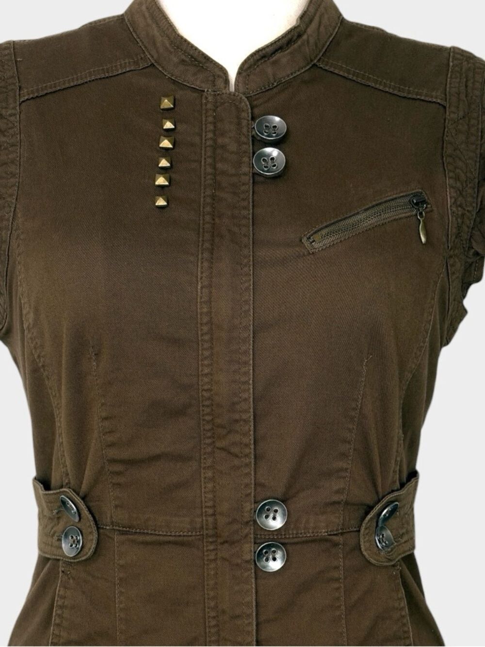 AMI Cyber Y2K Utility Vest Military Studded Techwear Ruffle Sleeve M - Picture 3 of 13